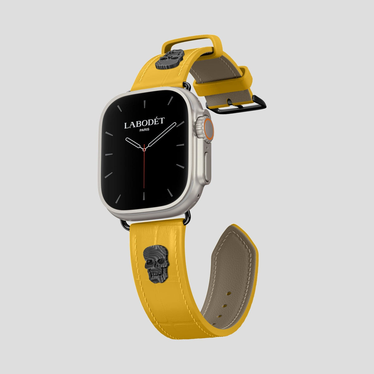 Yellow Apple Watch Ultra Classic Strap with Carbon Skull Alligator with Black Metal -1 | Yellow-Black