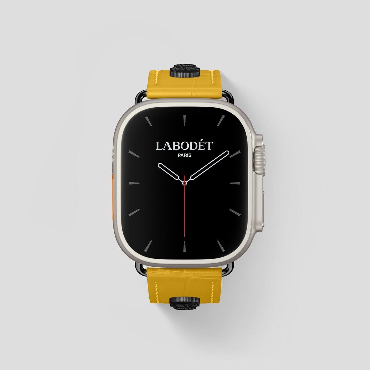 Yellow Apple Watch Ultra Classic Strap with Carbon Skull Alligator with Black Metal -2 | Yellow-Black