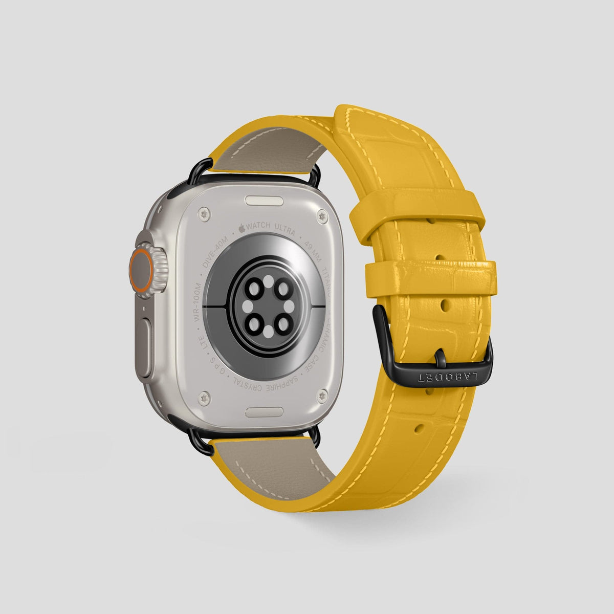 Yellow Apple Watch Ultra Classic Strap with Carbon Skull Alligator with Black Metal -3 | Yellow-Black