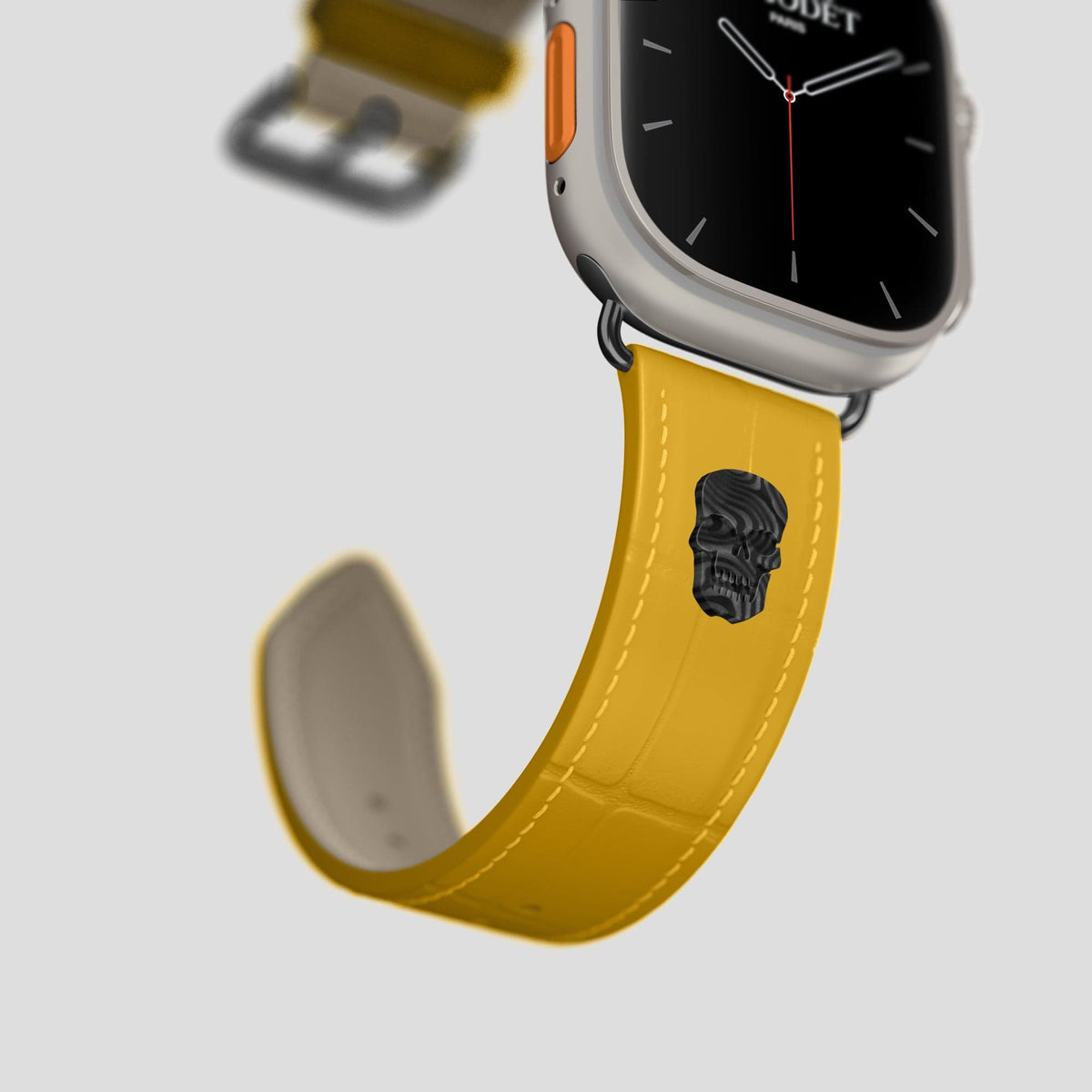 Yellow Apple Watch Ultra Classic Strap with Carbon Skull Alligator with Black Metal -4 | Yellow-Black