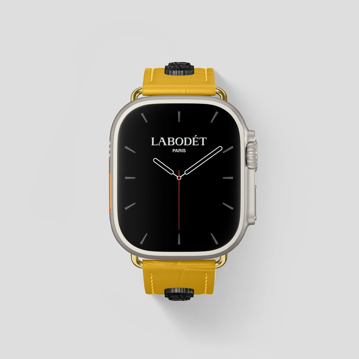 Yellow Apple Watch Ultra Classic Strap with Carbon Skull Alligator with Gold Metal -2 | Yellow-Gold