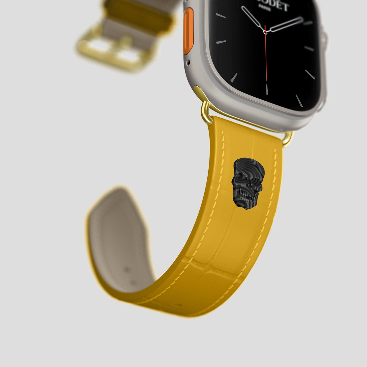 Yellow Apple Watch Ultra Classic Strap with Carbon Skull Alligator with Gold Metal -4 | Yellow-Gold
