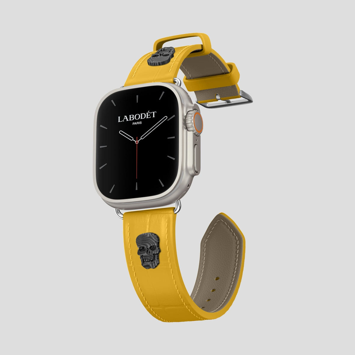 Yellow Apple Watch Ultra Classic Strap with Carbon Skull Alligator with Steel Metal -1 | Yellow-Steel