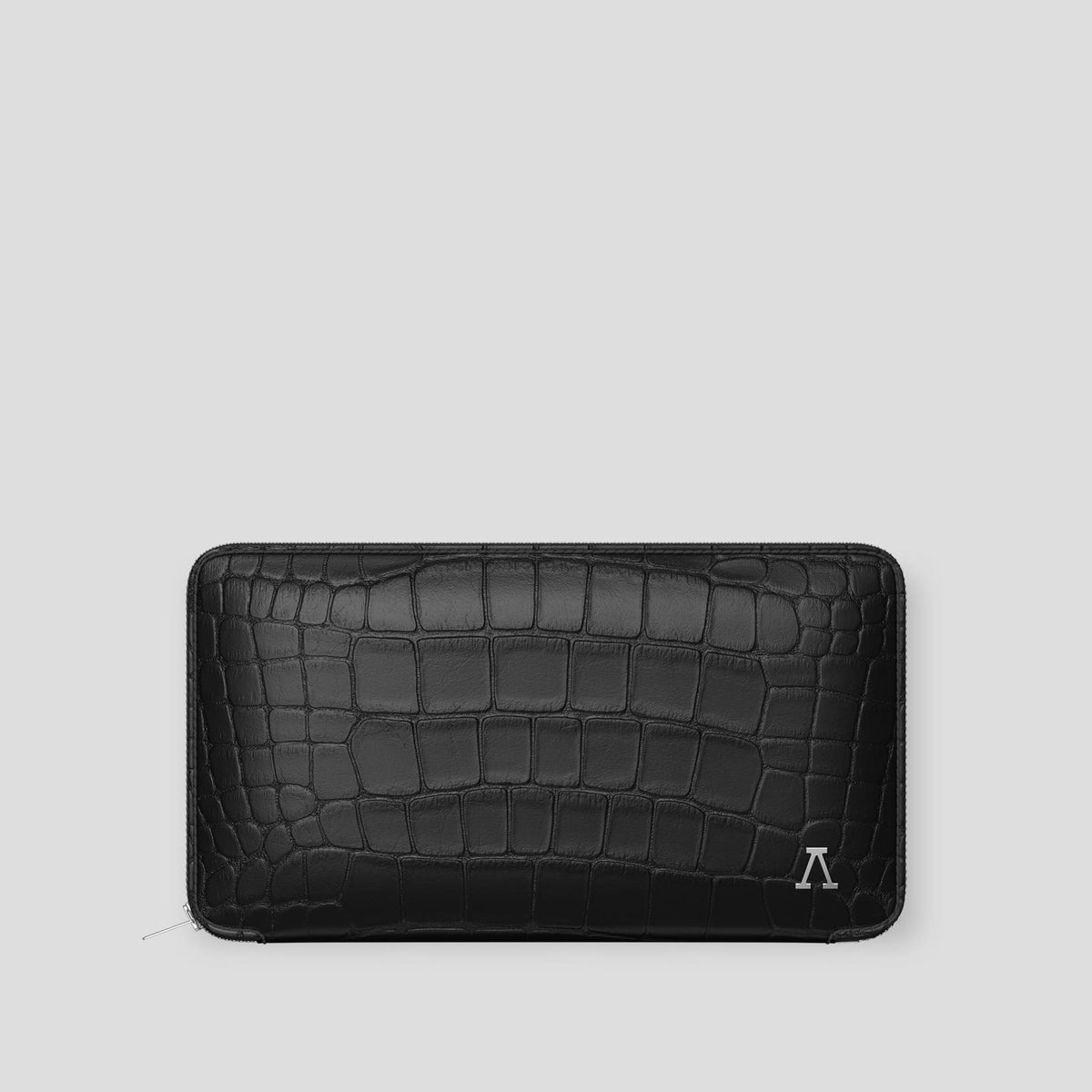 Black Zip Wallet Case Alligator with Steel Metal -1 | Black-Steel