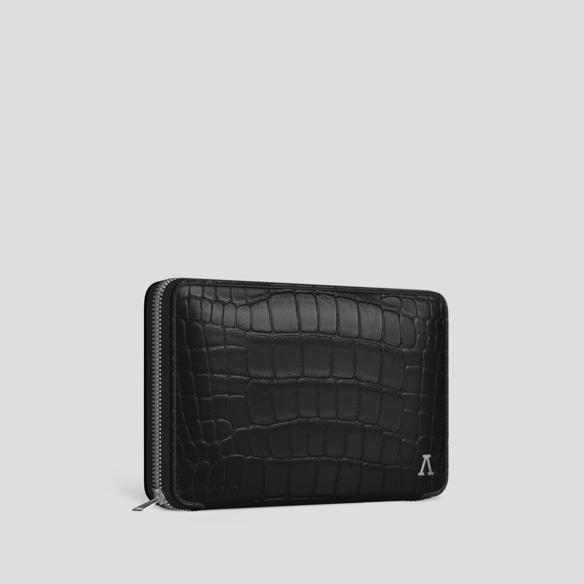 Black Zip Wallet Case Alligator with Steel Metal -2 | Black-Steel