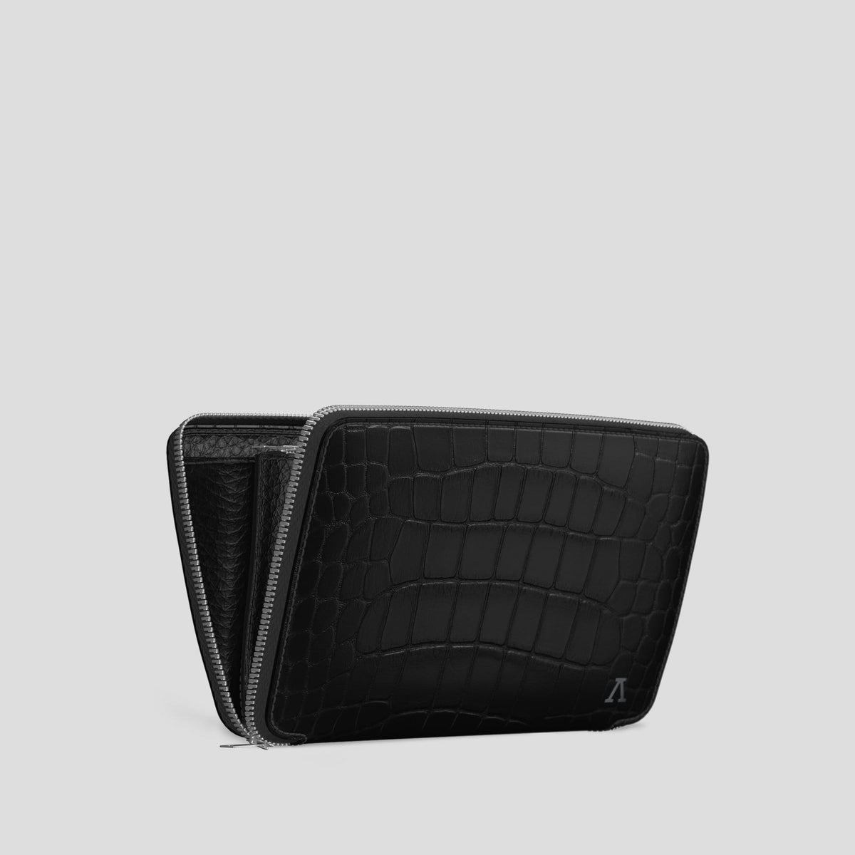 Black Zip Wallet Case Alligator with Steel Metal -4 | Black-Steel