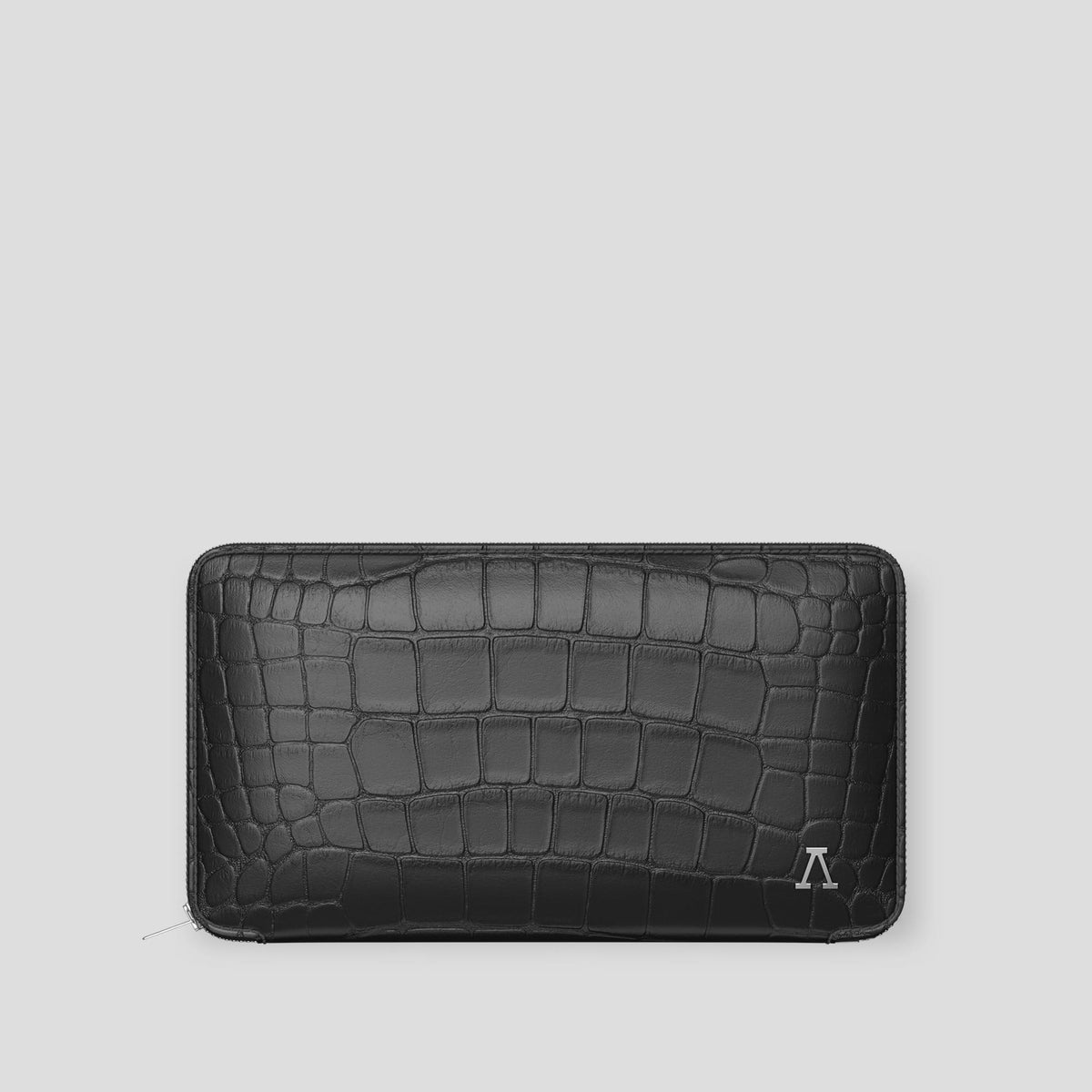 Grey Zip Wallet Case Alligator with Steel Metal -1 | Grey-Steel