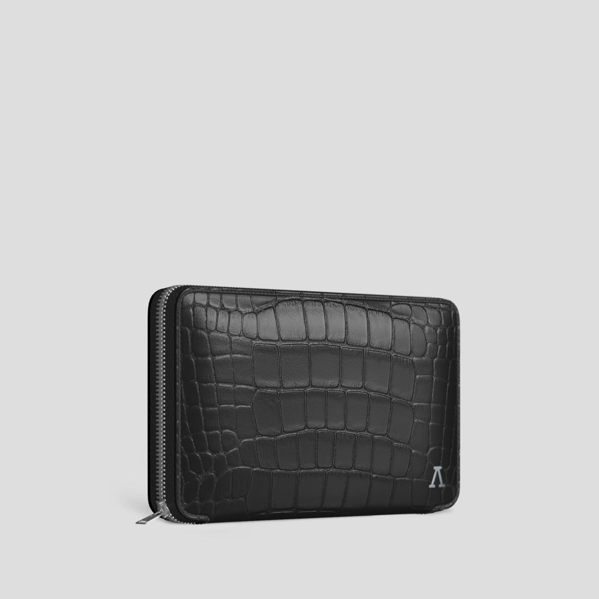 Grey Zip Wallet Case Alligator with Steel Metal -2 | Grey-Steel