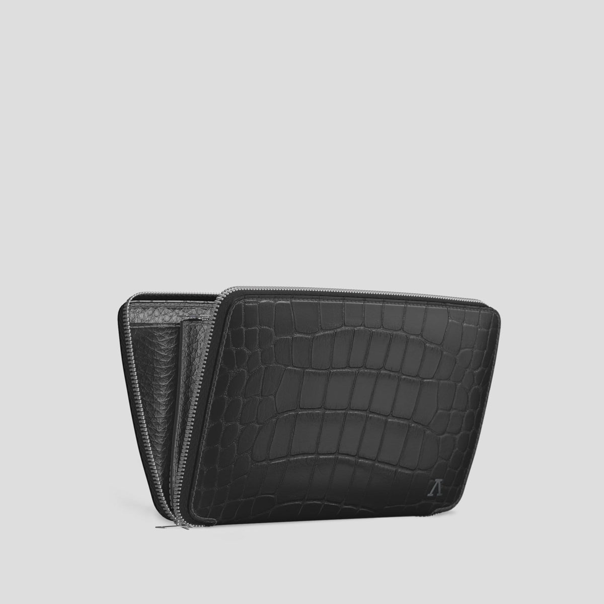 Grey Zip Wallet Case Alligator with Steel Metal -4 | Grey-Steel