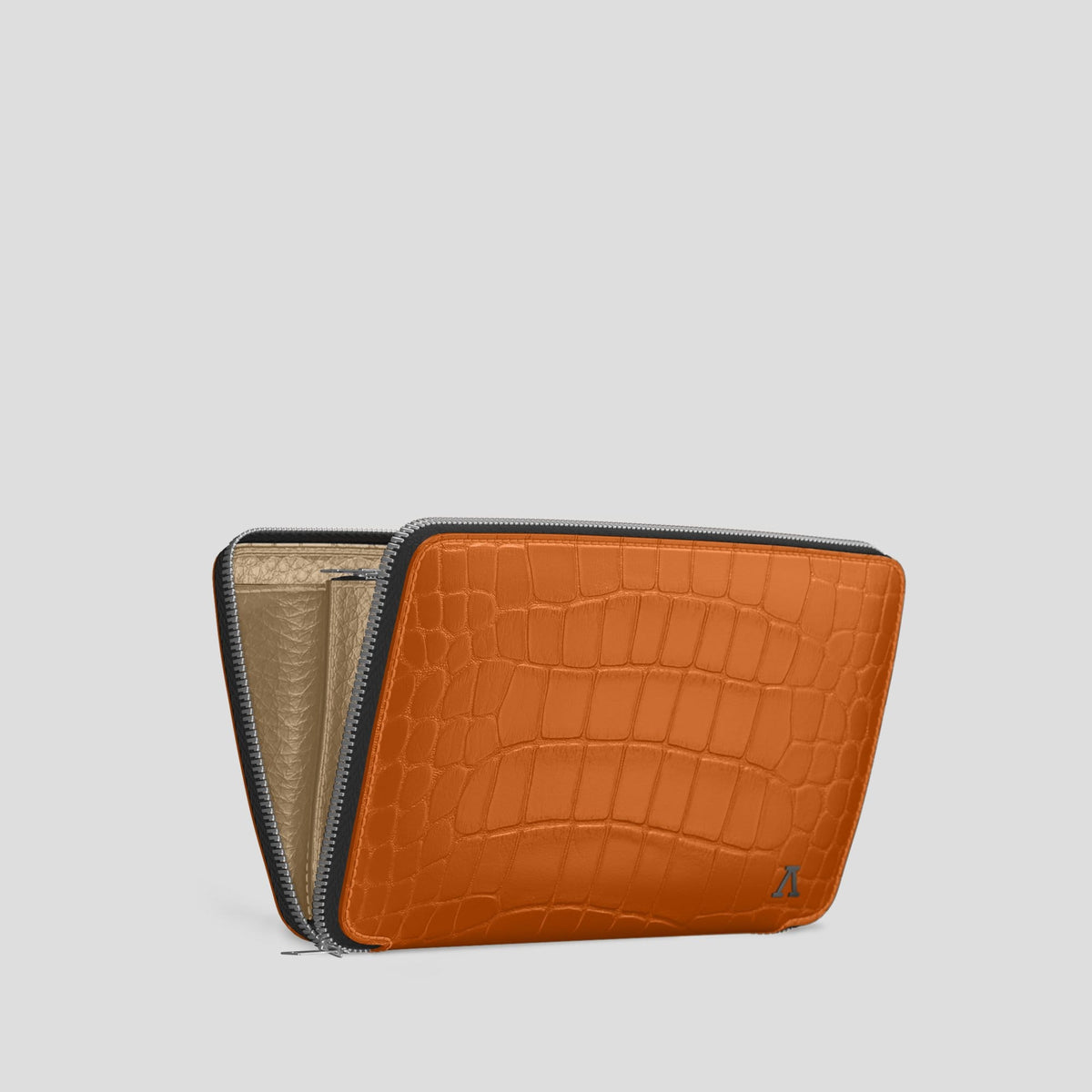 Orange Zip Wallet Case Alligator with Steel Metal -4 | Orange-Steel