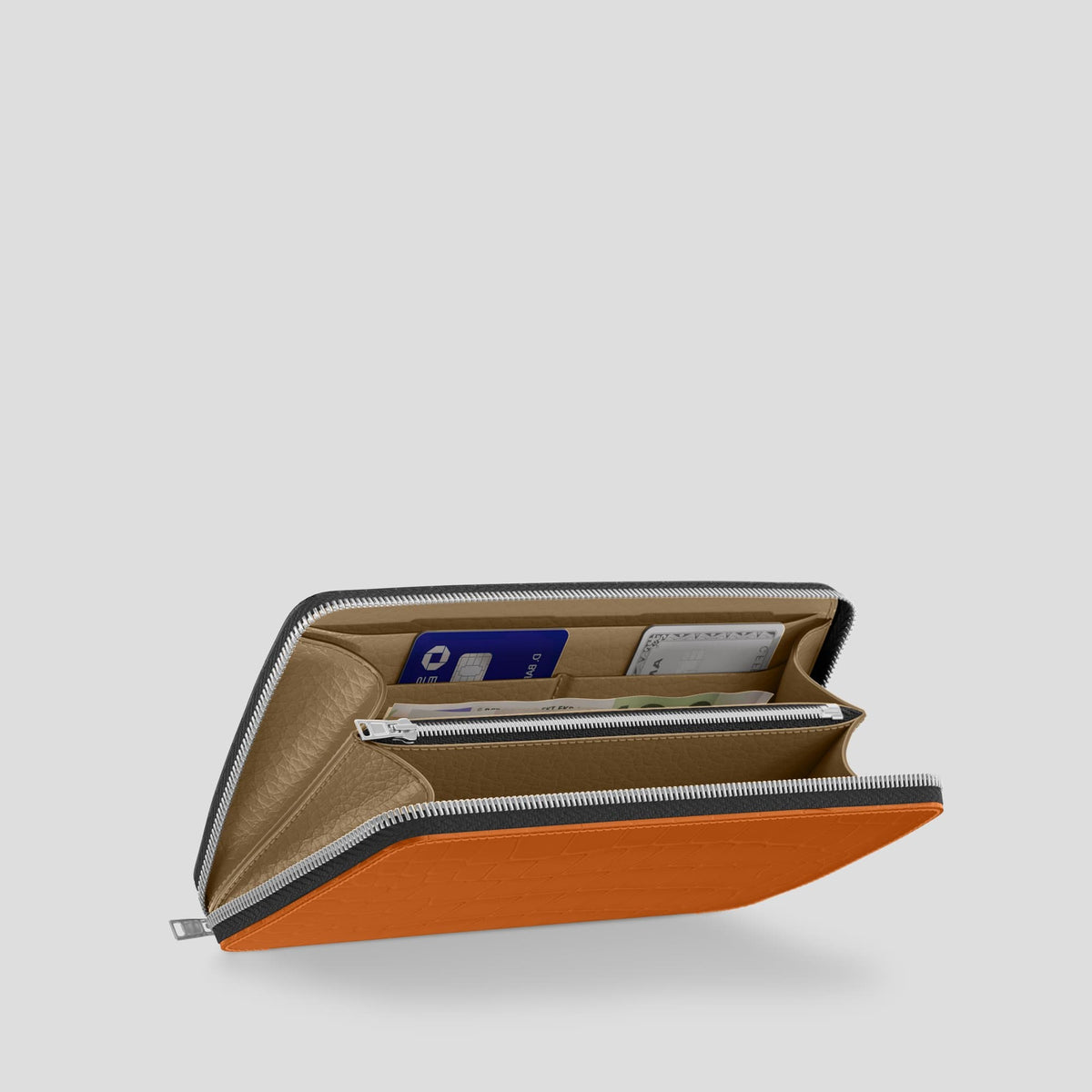 Orange Zip Wallet Case Alligator with Steel Metal -5 | Orange-Steel