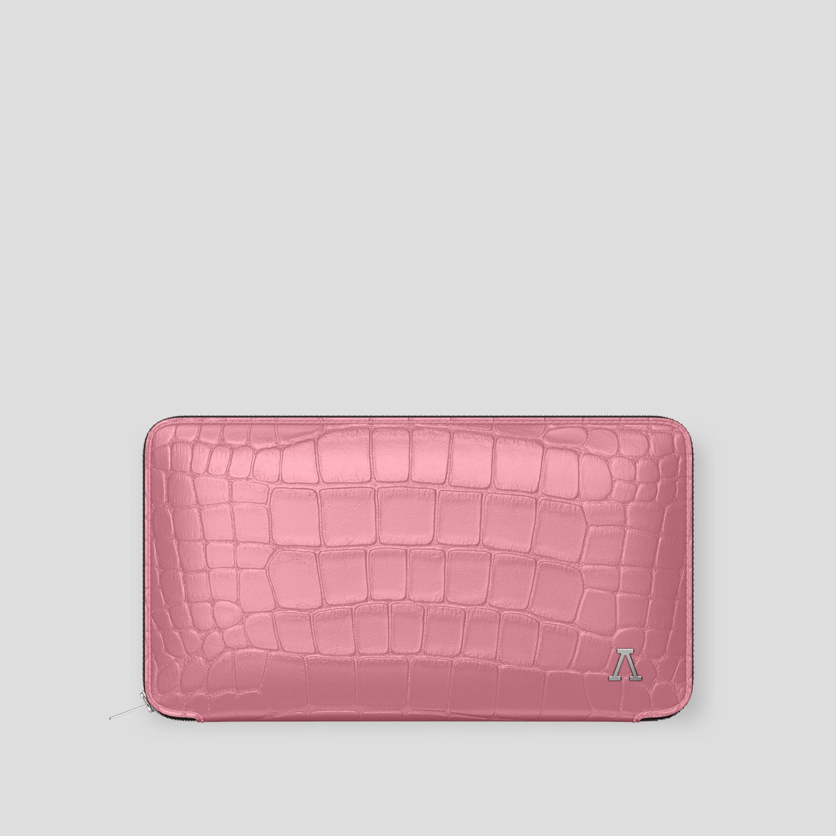 Pink Zip Wallet Case Alligator with Steel Metal -1 | Pink-Steel