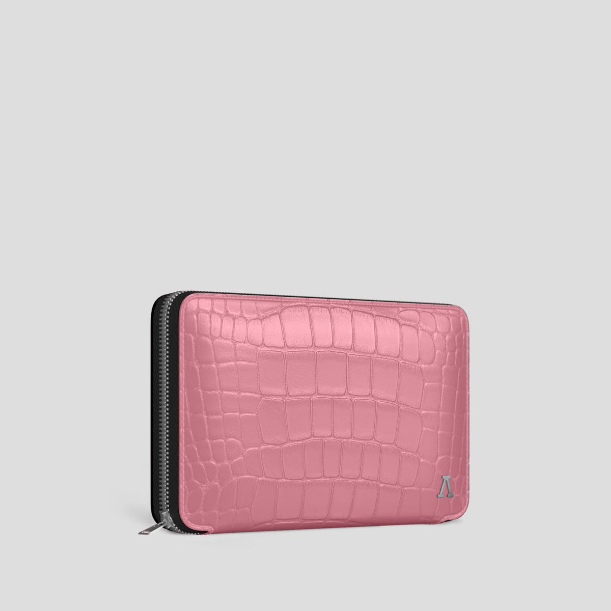 Pink Zip Wallet Case Alligator with Steel Metal -2 | Pink-Steel