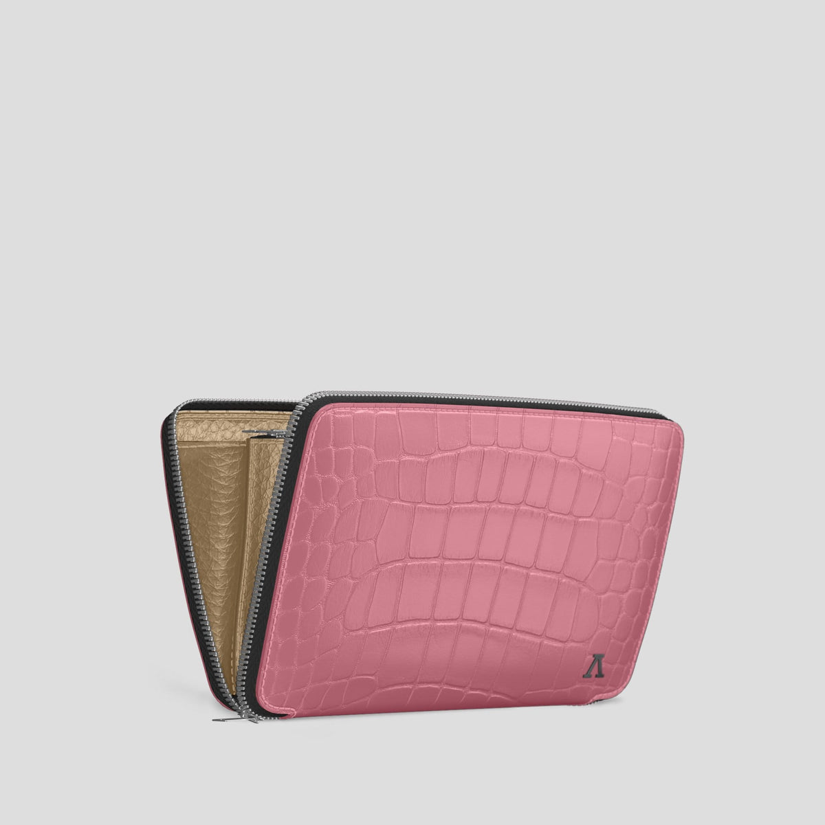 Pink Zip Wallet Case Alligator with Steel Metal -4 | Pink-Steel