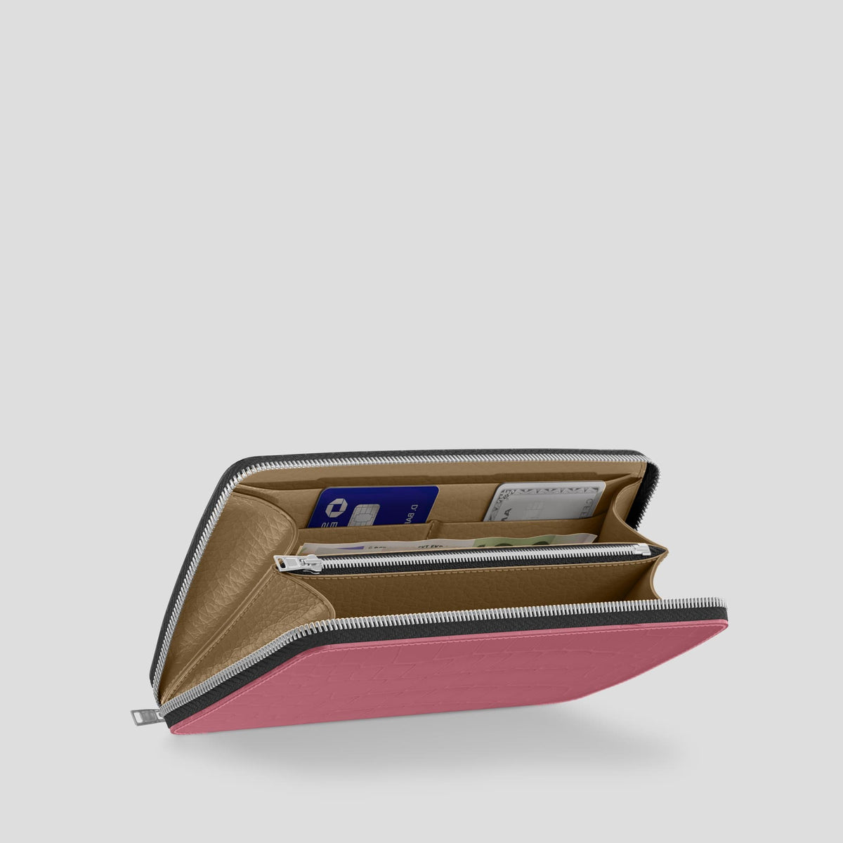 Pink Zip Wallet Case Alligator with Steel Metal -5 | Pink-Steel