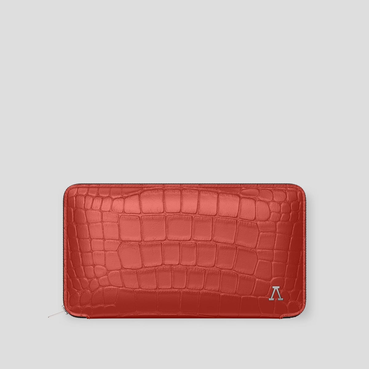 Red Zip Wallet Case Alligator with Steel Metal -1 | Red-Steel
