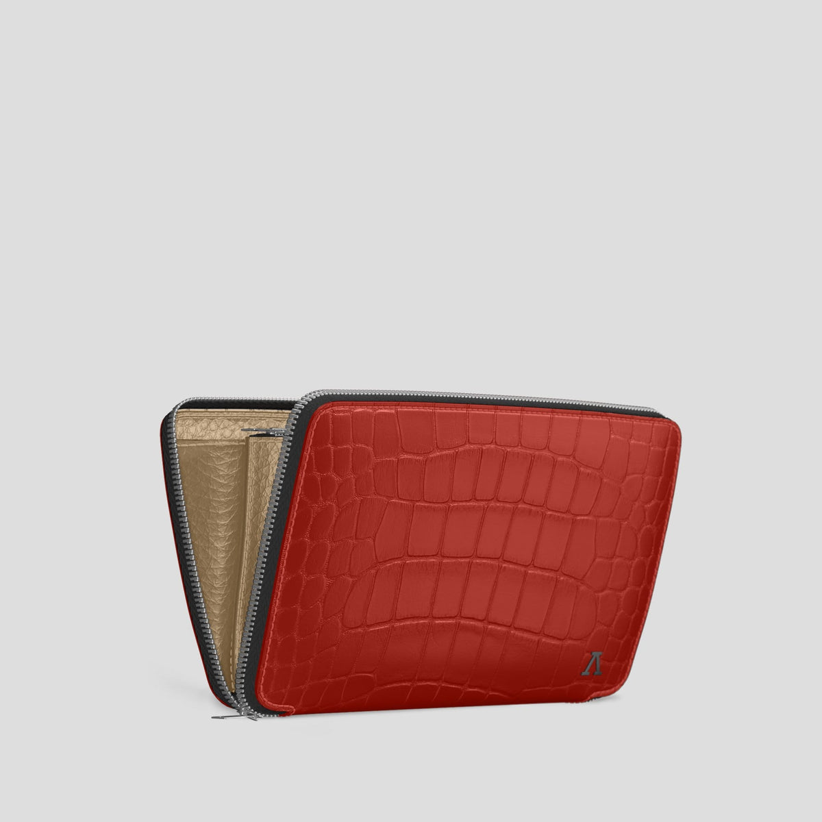 Red Zip Wallet Case Alligator with Steel Metal -4 | Red-Steel