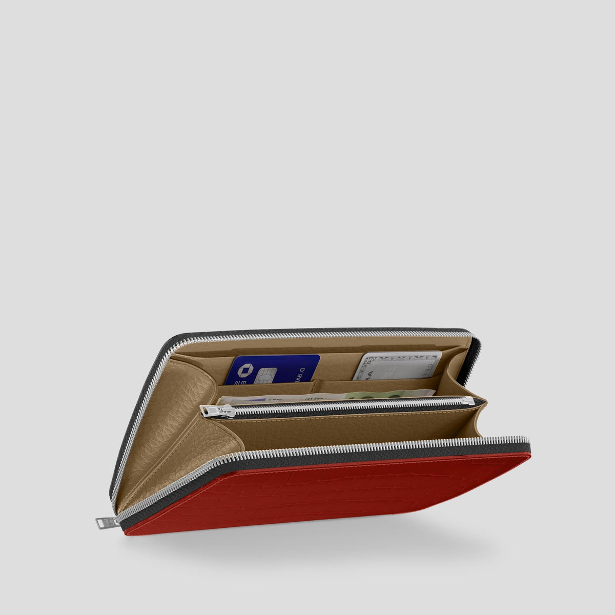 Red Zip Wallet Case Alligator with Steel Metal -5 | Red-Steel