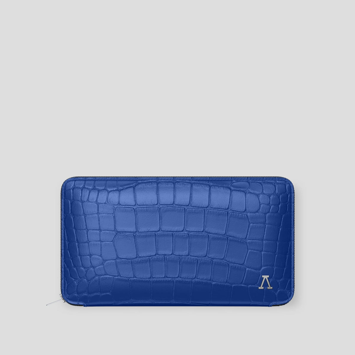 Royal Blue Zip Wallet Case Alligator with Steel Metal -1 | Royal-Blue-Steel