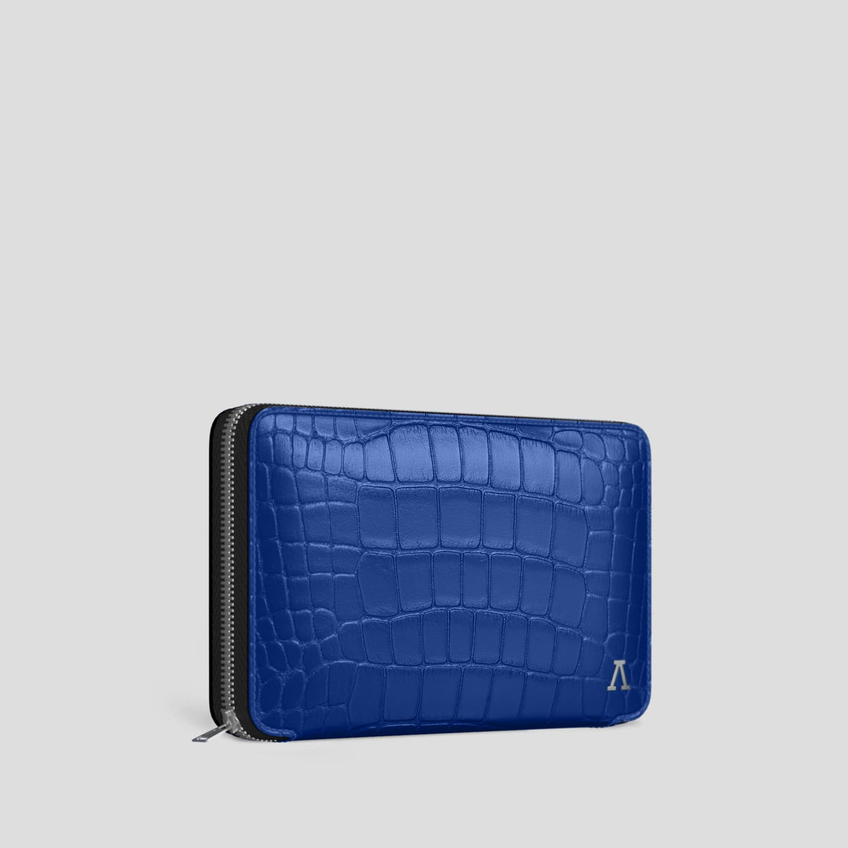Royal Blue Zip Wallet Case Alligator with Steel Metal -2 | Royal-Blue-Steel