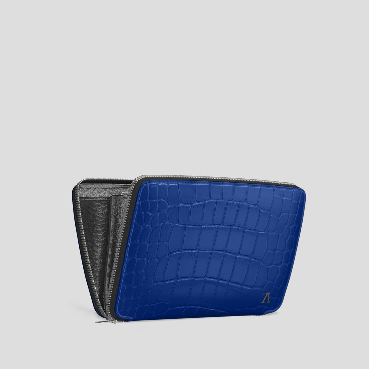 Royal Blue Zip Wallet Case Alligator with Steel Metal -4 | Royal-Blue-Steel