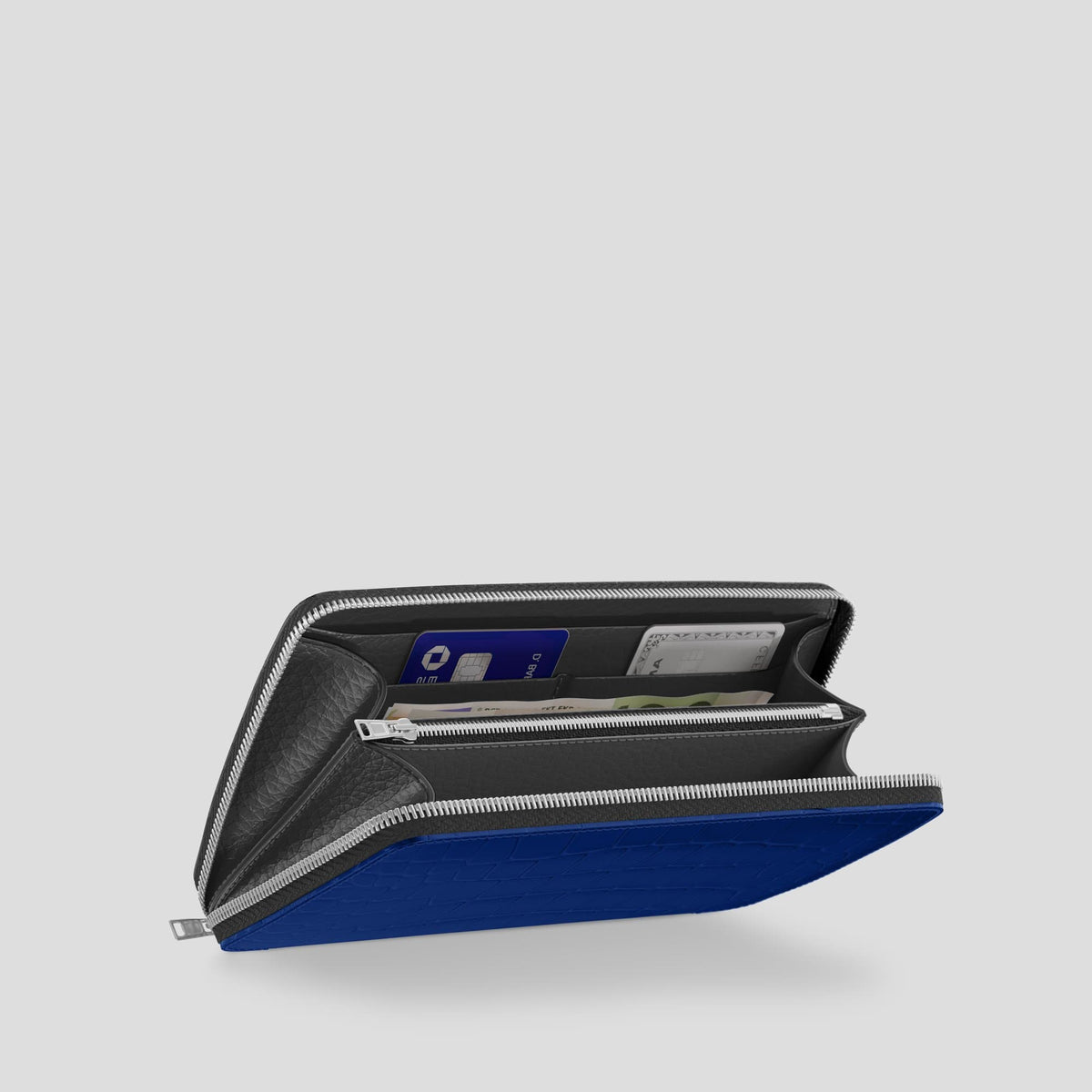 Royal Blue Zip Wallet Case Alligator with Steel Metal -5 | Royal-Blue-Steel